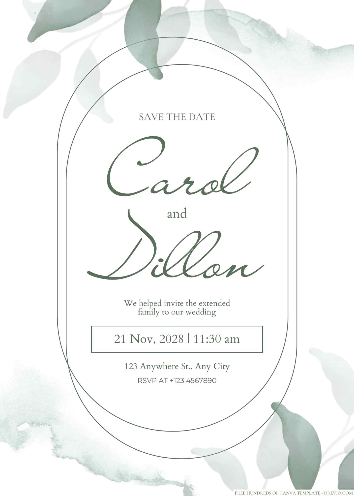 20+ Minimalist Dark Green Leaves Canva Wedding Invitation Templates