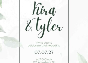 Free Editable Minimalist Greenery Pastel Floral Leaves Wedding Invitation