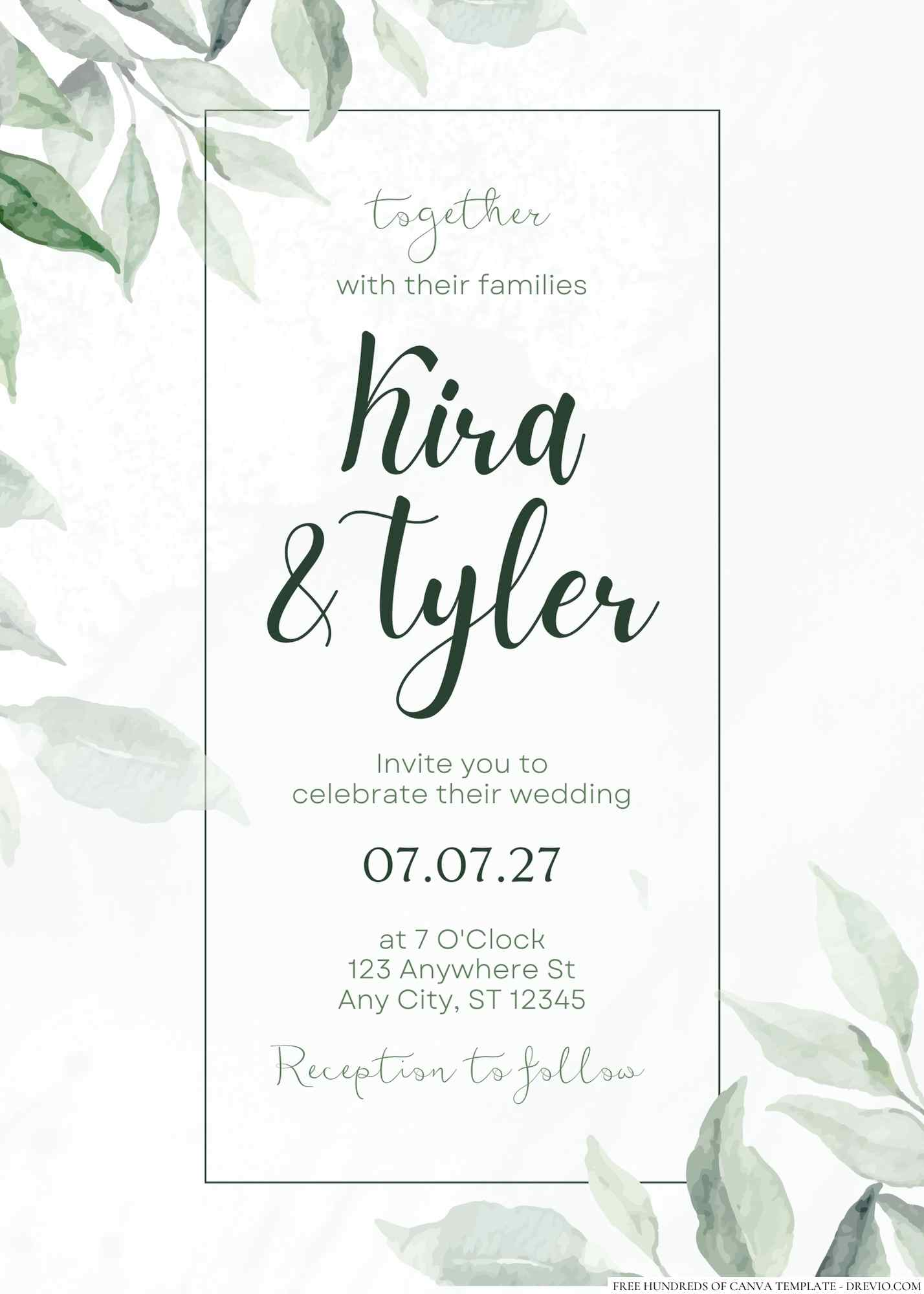 20+ Minimalist Greenery Pastel Floral Leaves Canva Wedding Invitation Templates