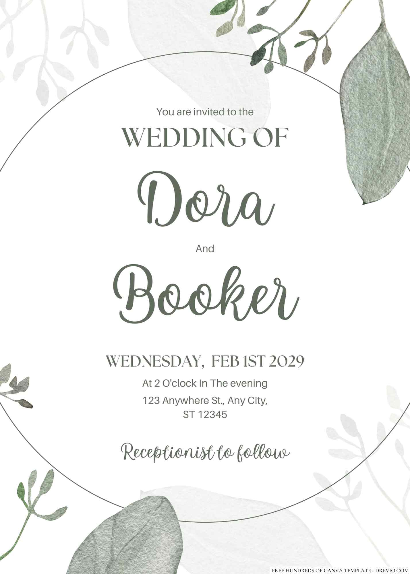 20+ Minimalist Exotic Green Leaves Canva Wedding Invitation Templates