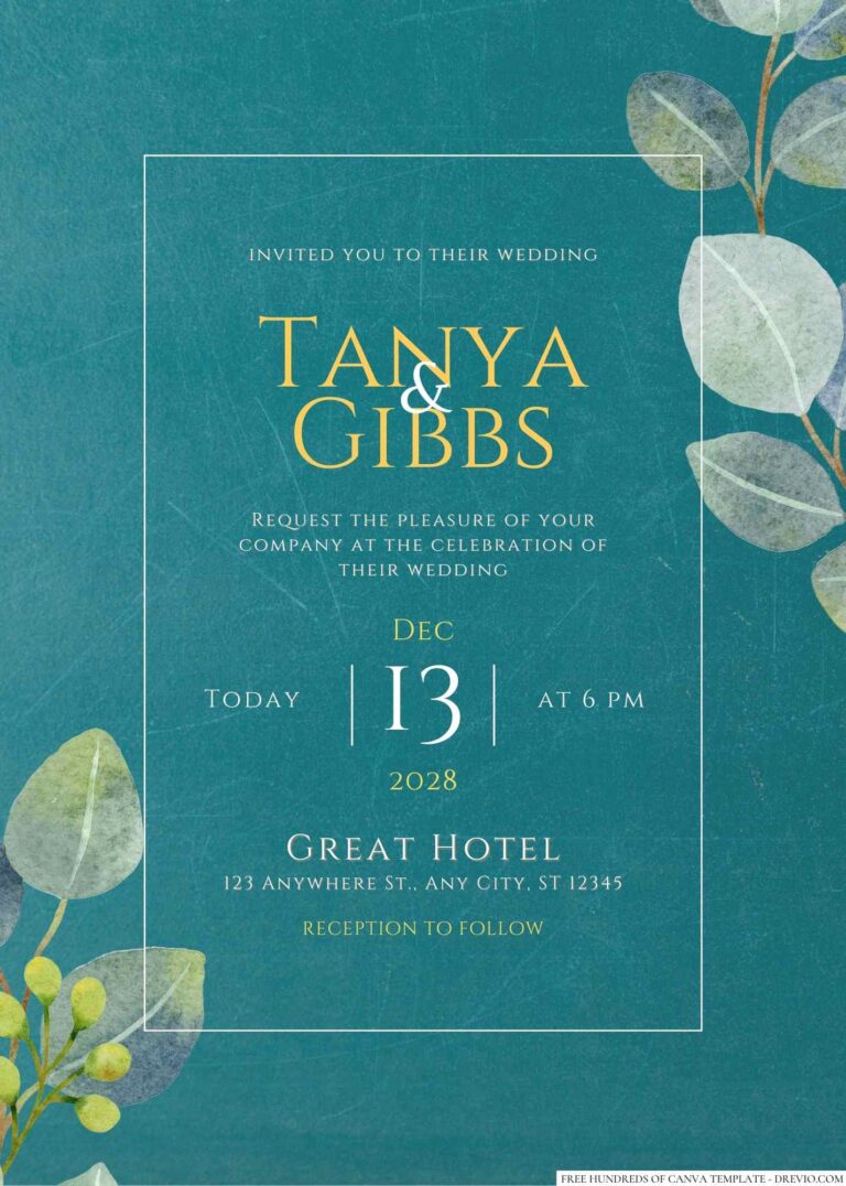Free Editable Chalkboard Eucalyptus Watercolor Wedding Invitation