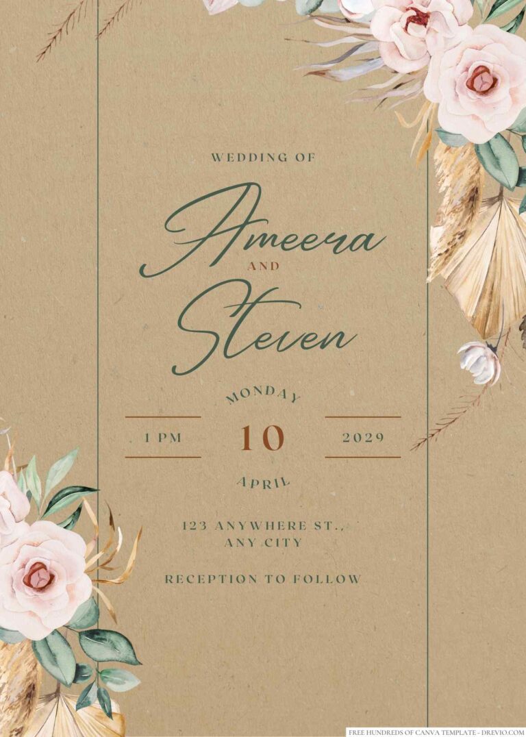 Free Editable Rustic Watercolor Wreath White Wedding Invitation