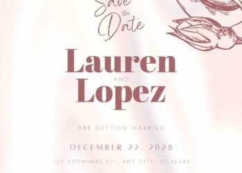 Free Editable Drawing Line Floral Rose Gold Wedding Invitation