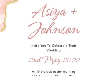 Free Editable Rose Gold with Gold Line Wedding Invitation