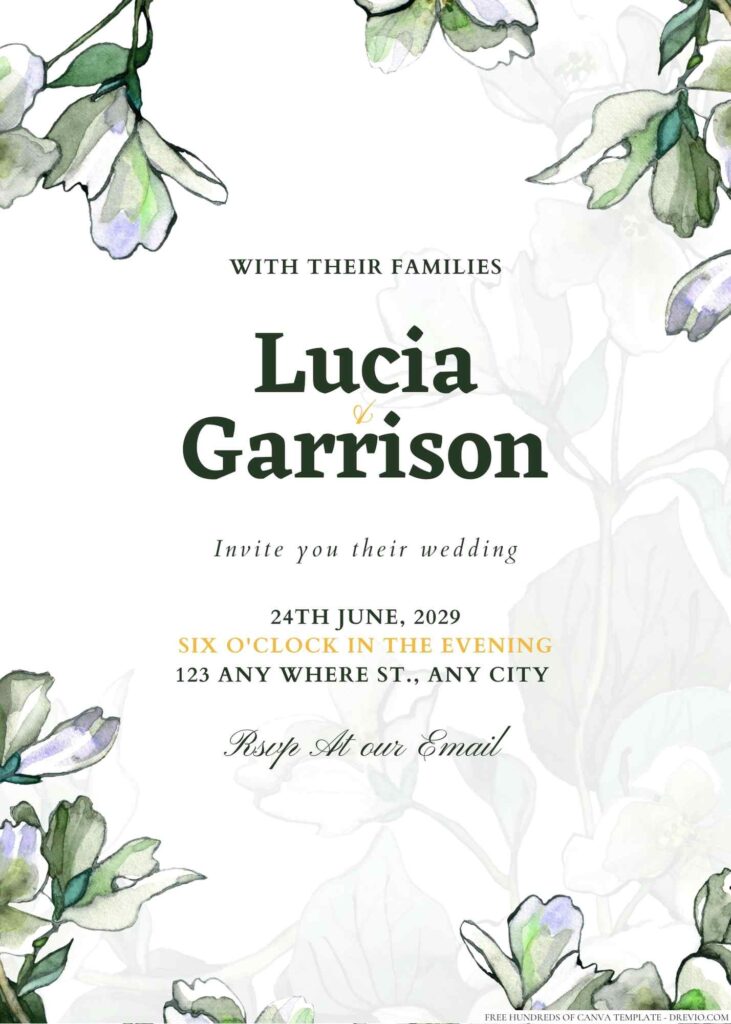 Free Editable Minimalist Greenery Jasmine Floral Wedding Invitation