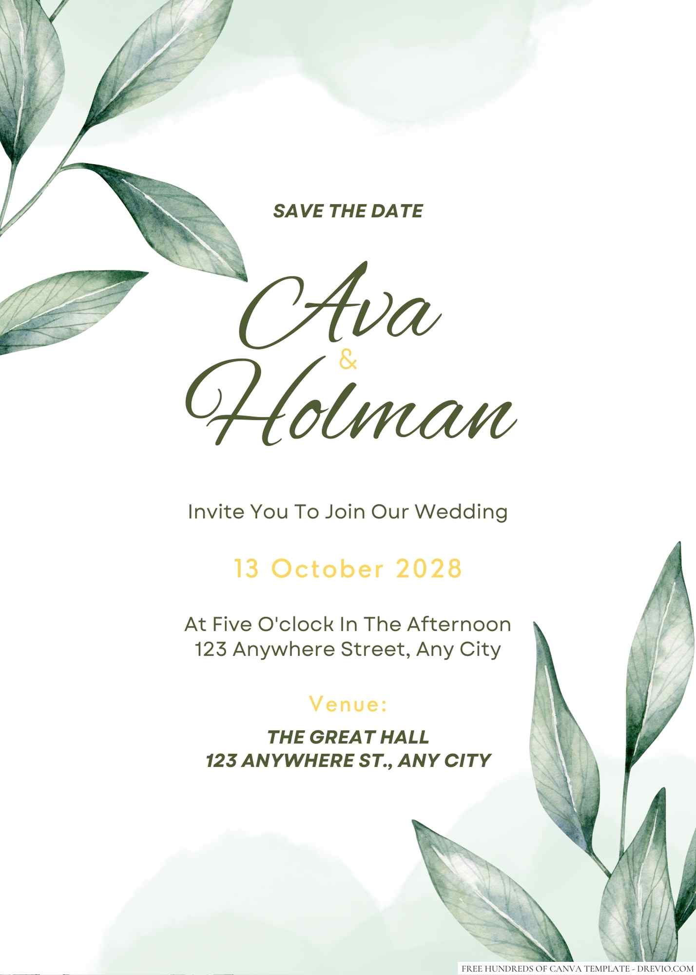20+ Minimalist Greenery Pastel Leaves Canva Wedding Invitation Templates