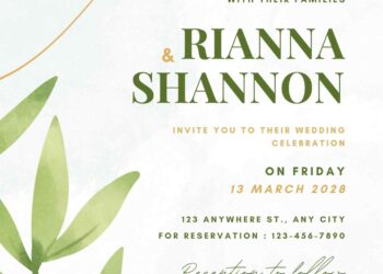 Free Editable Minimalist Green Leaves Watercolor Wedding Invitation