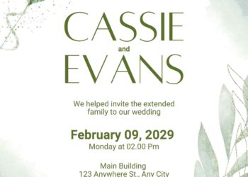 Free Editable Minimalist Green Watercolor Leaves Wedding Invitation
