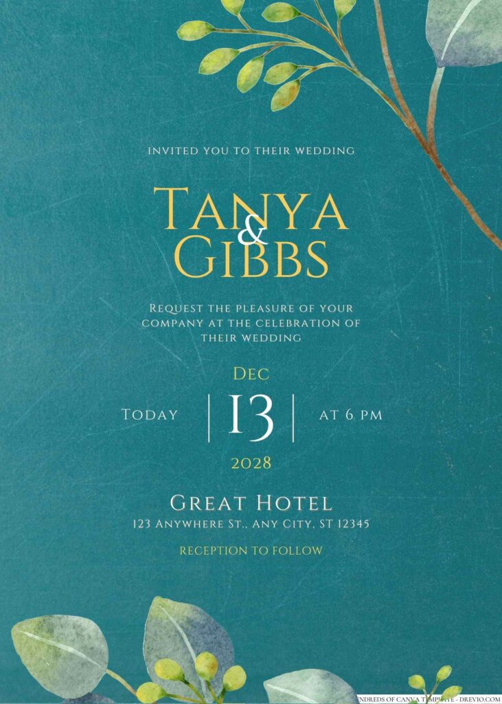 Free Editable Chalkboard Eucalyptus Watercolor Wedding Invitation