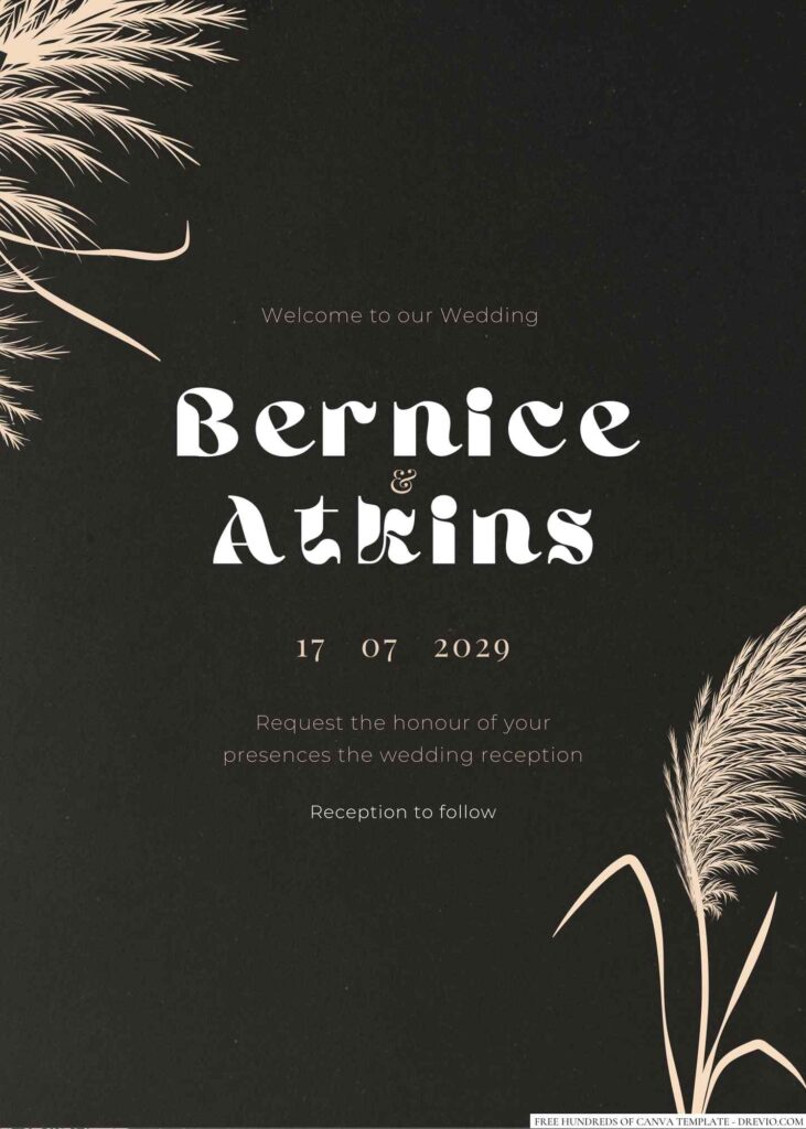Free Editable Chalkboard Dry Pampas Grass Wedding Invitation