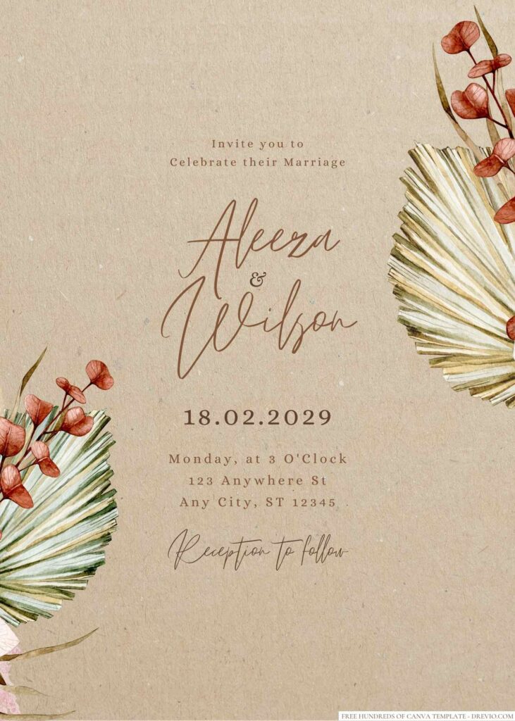 Free Editable Rustic Tropical Watercolor Floral Wedding Invitation