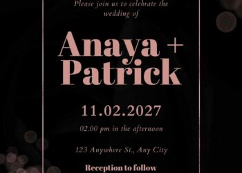 Free Rose Gold Glitter Splatter Wedding Invitation