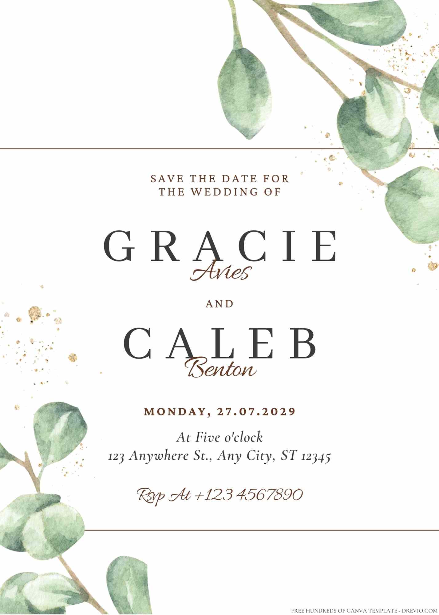 22+ Minimalist Greenery Eucalyptus Branch Canva Wedding Invitation Templates