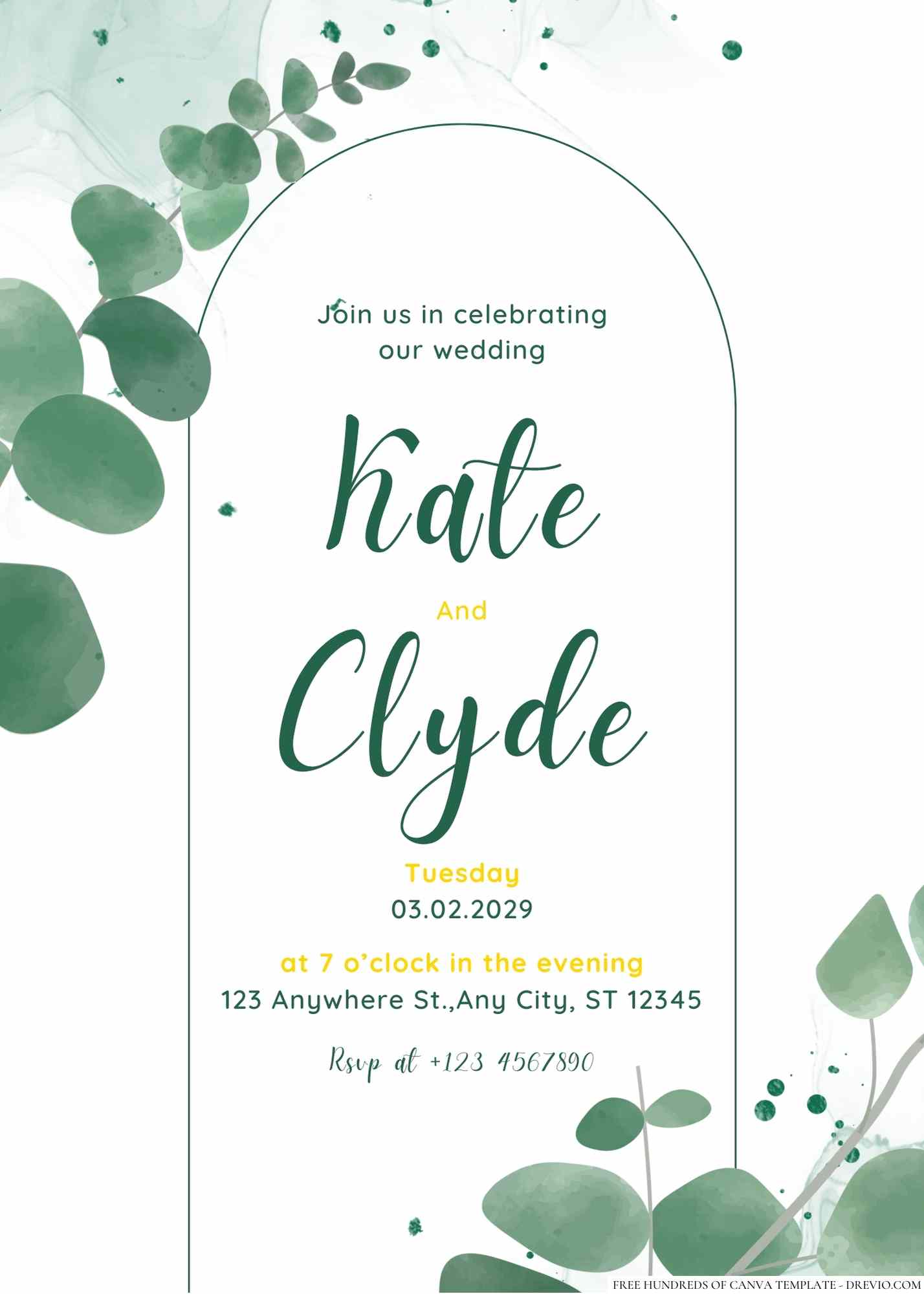 22+ Minimalist Green Pastel Leaves Canva Wedding Invitation Templates