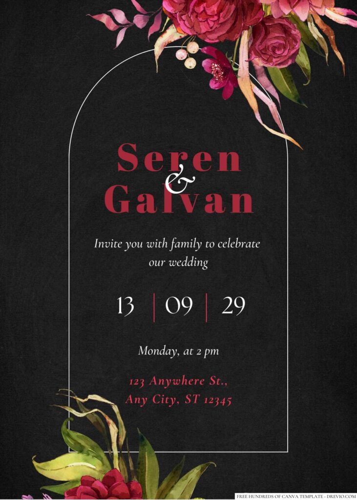 Free Editable Chalkboard Watercolor Burgundy Floral Wedding Invitation