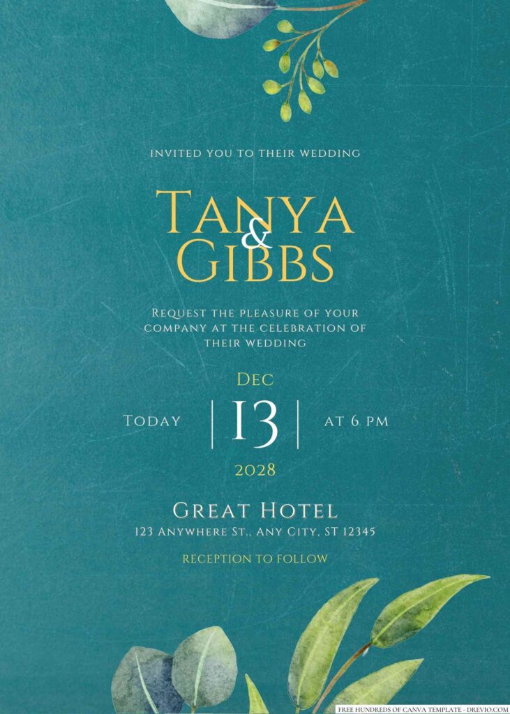 Free Editable Chalkboard Eucalyptus Watercolor Wedding Invitation