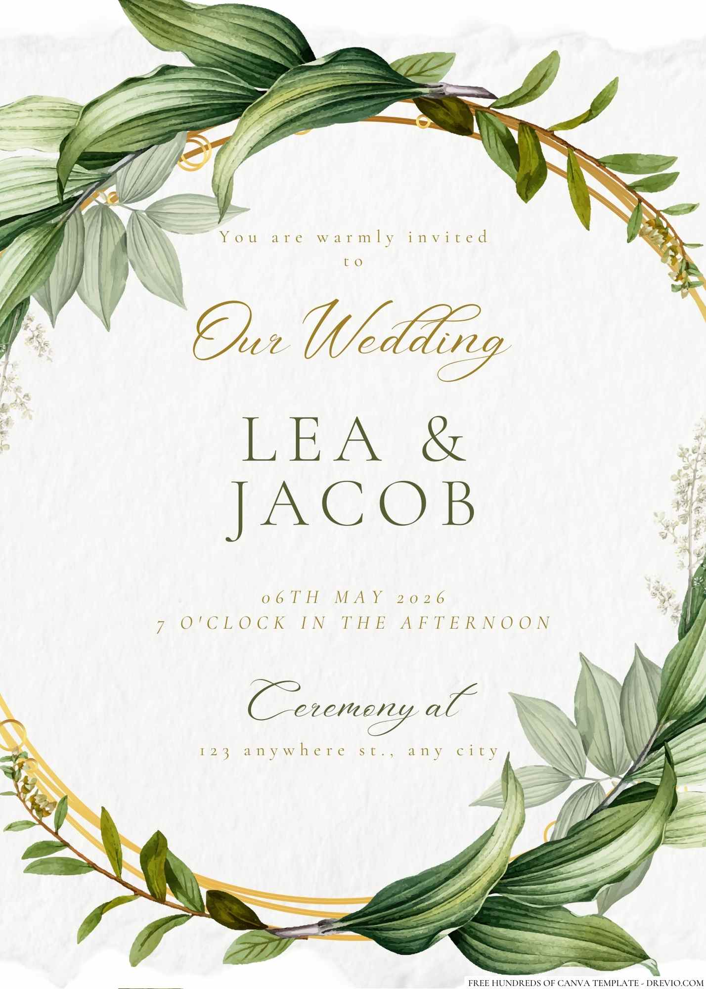 18+ Minimalist Greenery Leaves Gold Line Canva Wedding Invitation Templates