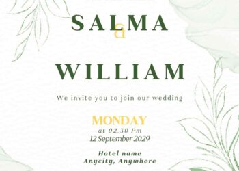 Free Editable Minimalist Green Pastel Floral Wedding Invitation