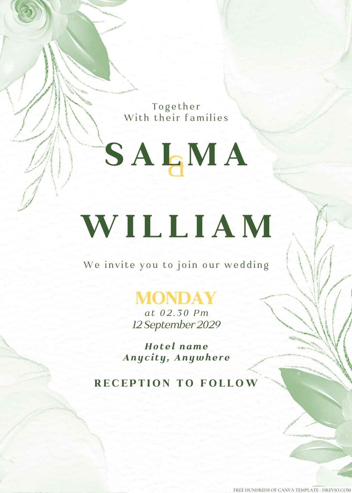 20+ Minimalist Green Pastel Floral Canva Wedding Invitation Templates