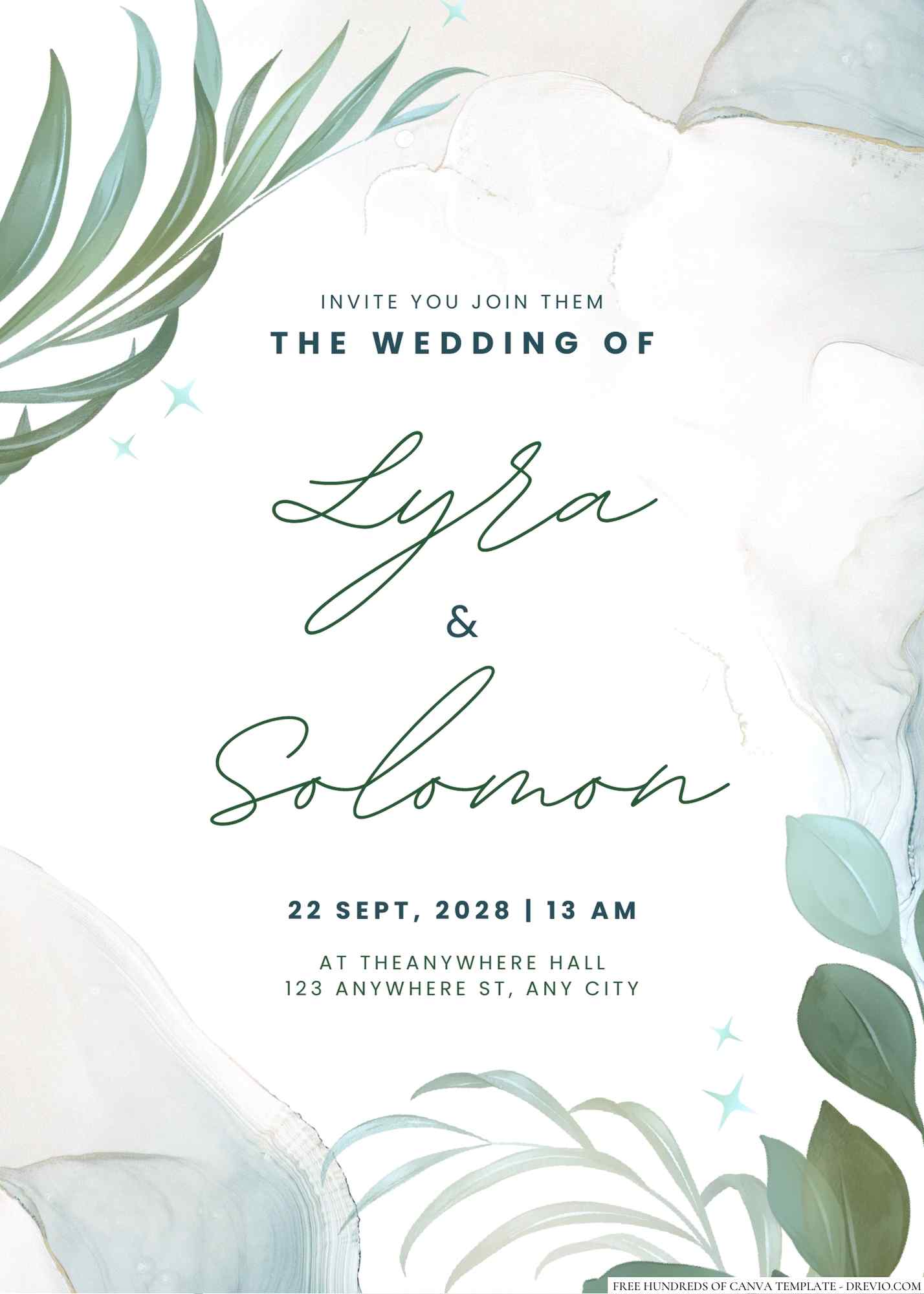 20+ Minimalist Tropical Leaves Watercolor Canva Wedding Invitation Templates
