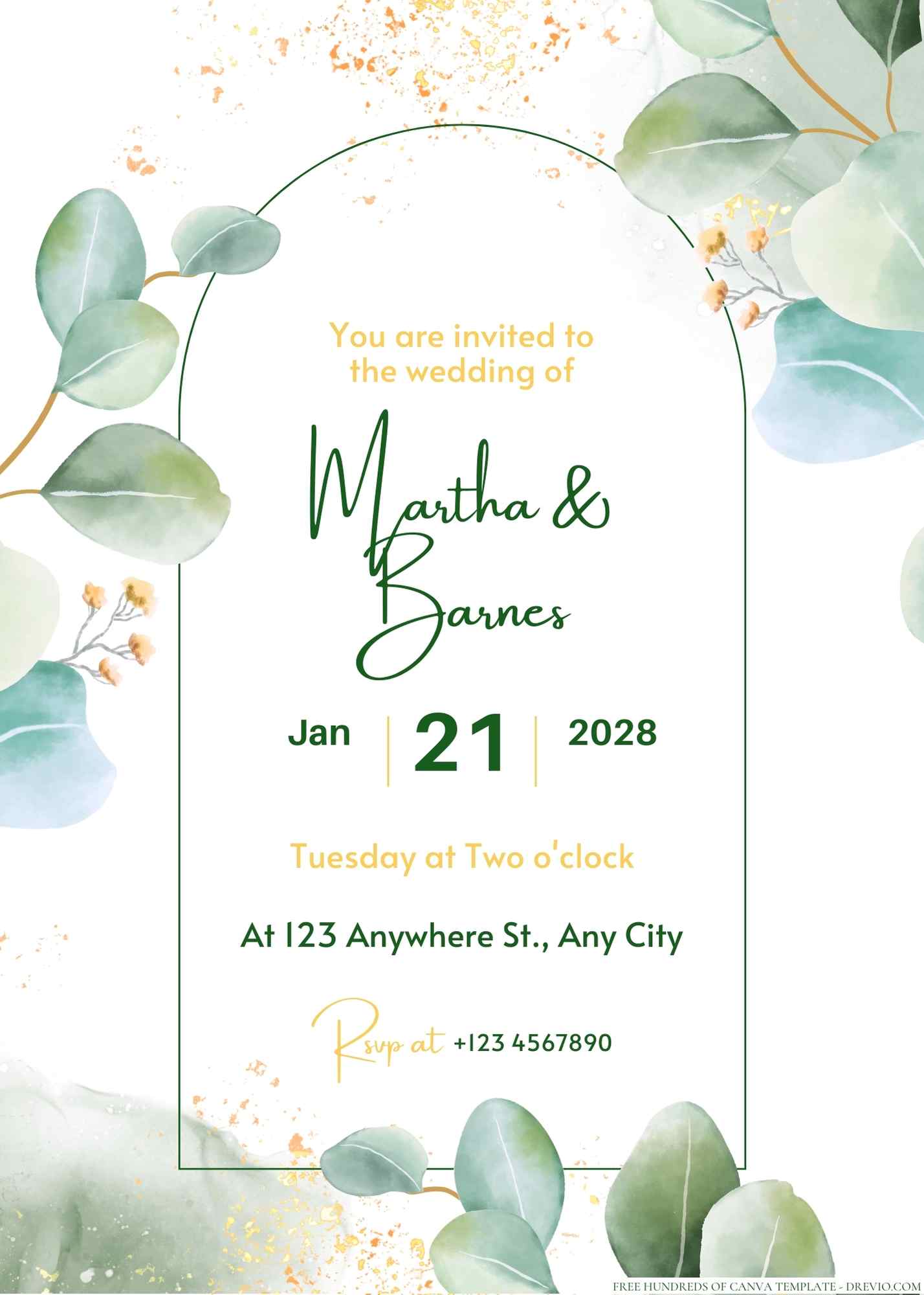 20+ Minimalist Greenery Dark Leaves Canva Wedding Invitation Templates