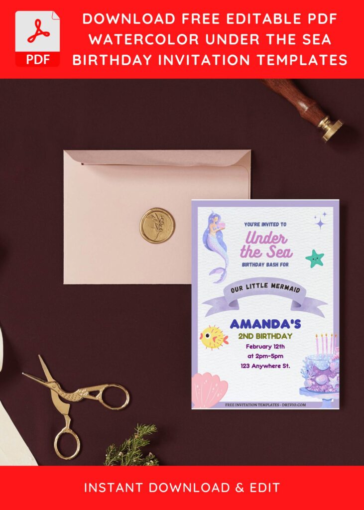 (Free Editable PDF) Colorful Under The Sea Birthday Invitation Templates I