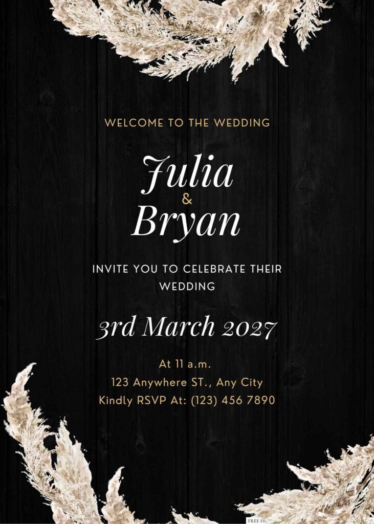 Free Editable Wood Watercolor Pampass Grass Floral Wedding Invitation