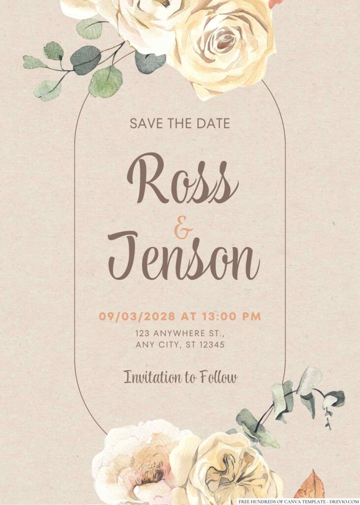 Free Editable Rustic Autumn Flower Watercolor Wedding Invitation 