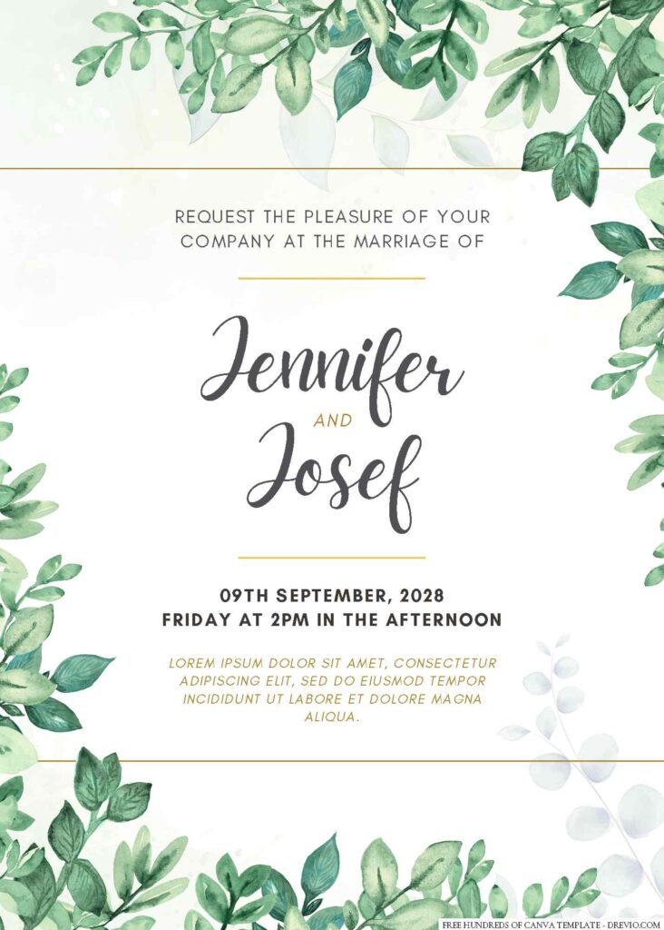 Free Editable Minimalist Greenery Floral Watercolor Wedding Invitation