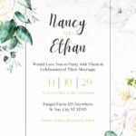 14+ Minimalist Greenery White Roses Canva Wedding Invitation Templates
