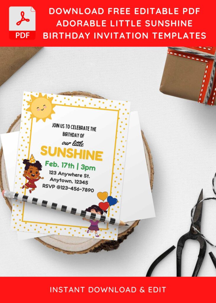(Free Editable PDF) Little Sunshine Birthday Invitation Templates H