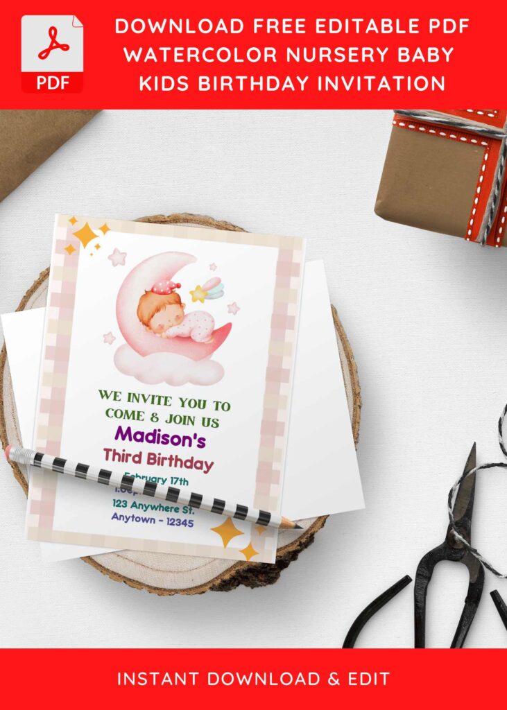 (Free Editable PDF) Cartoon Nursery Birthday Invitation Templates H