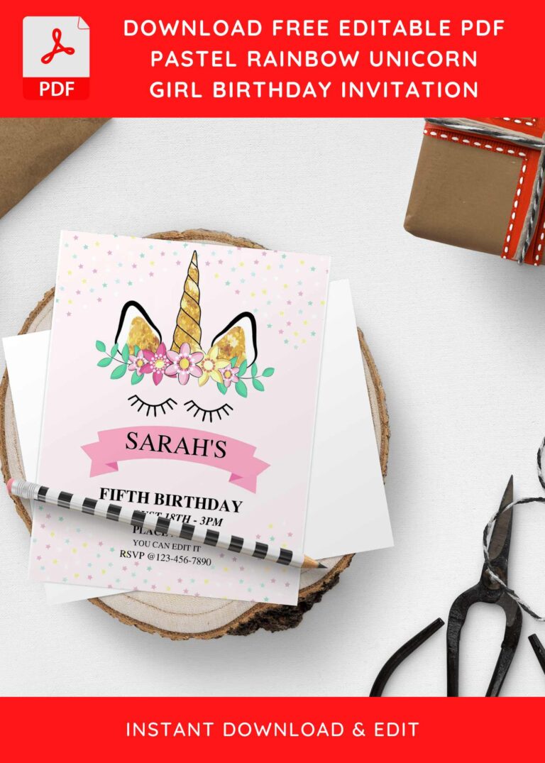 (Free Editable PDF) Sparkling Rainbow Unicorn Birthday Invitation Templates H