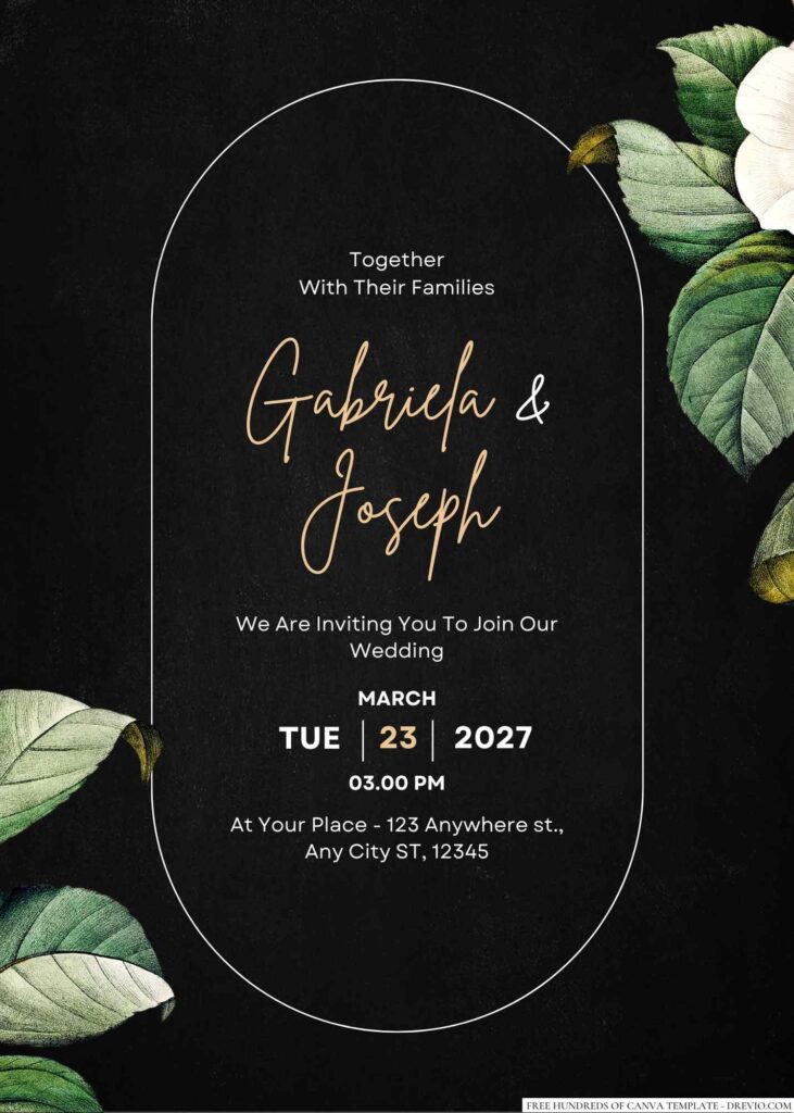 Free Editable Chalkboard Camellia White Floral Wedding Invitation