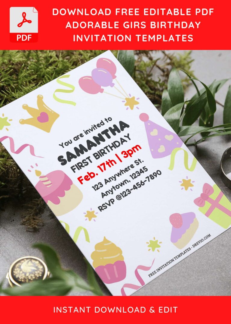 (Free Editable PDF) Glimmered Pink Girls Birthday Invitation Templates
