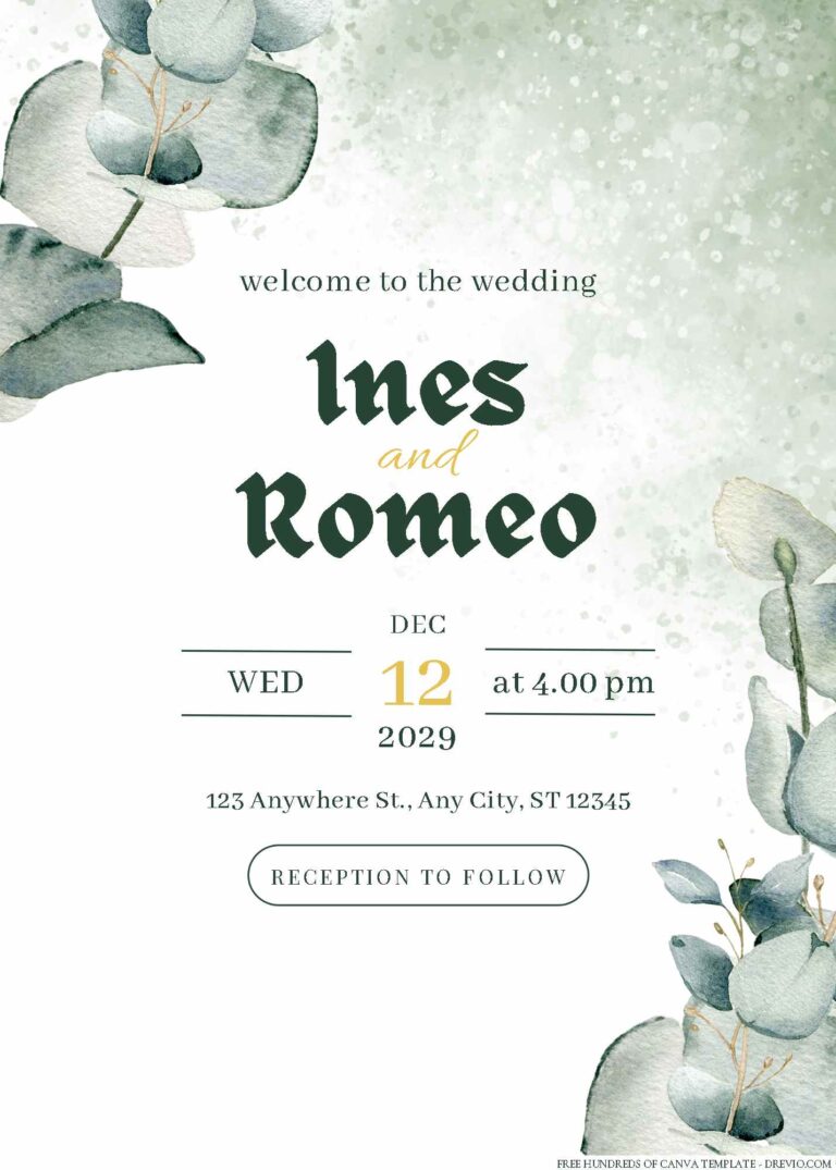 Free Editable Minimalist Greenery Eucalyptus Branch Wedding Invitation