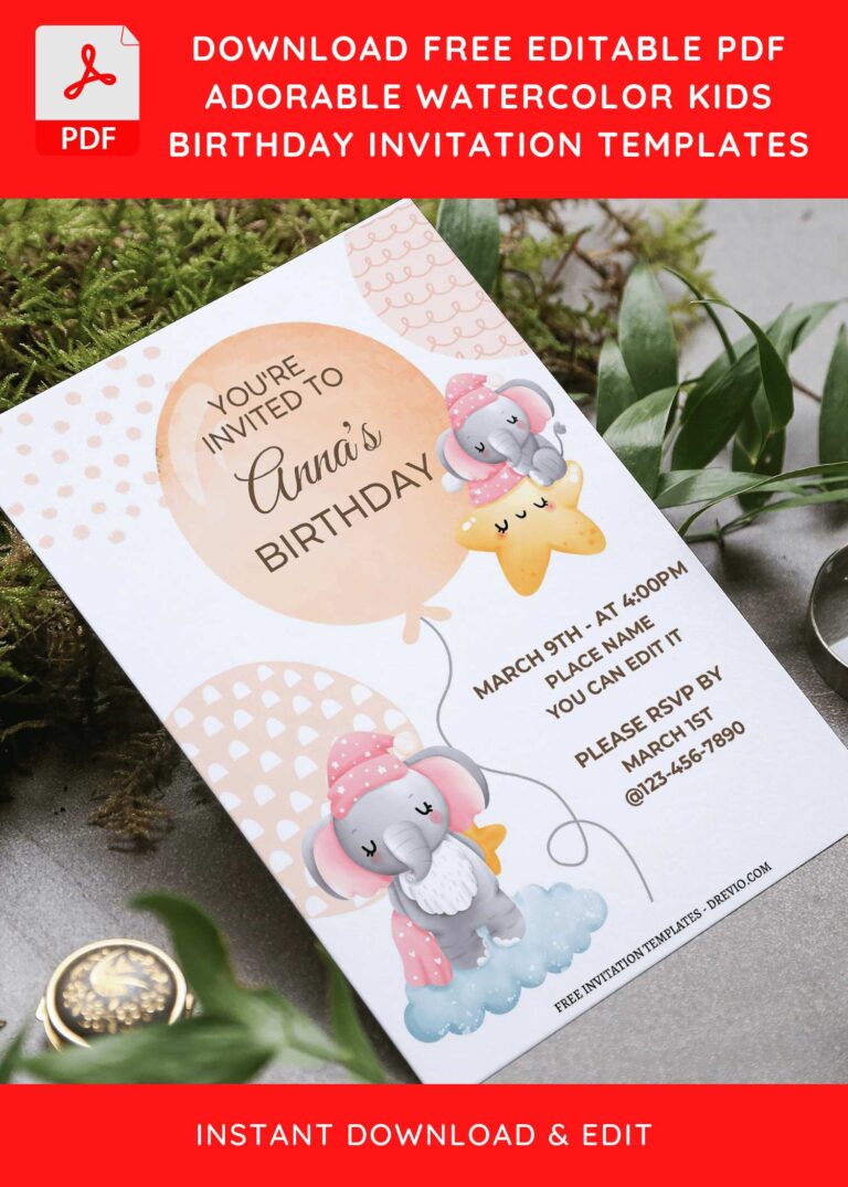 (Free Editable PDF) Cutesy Nursery Baby Elephant Birthday Invitation Templates