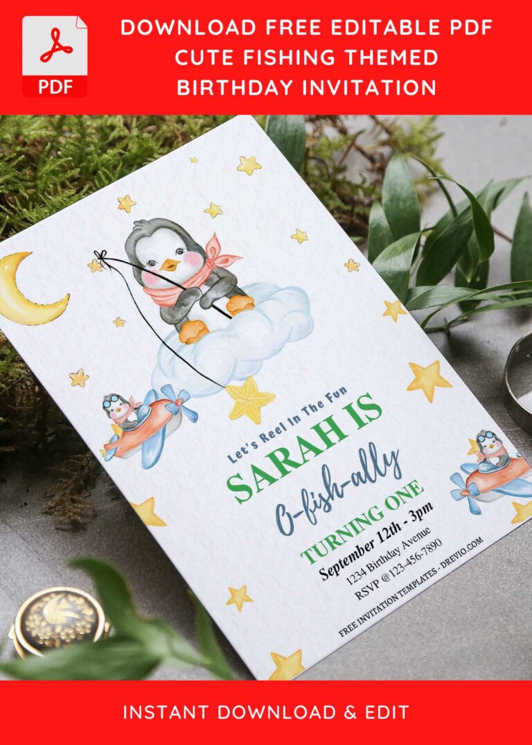 (Free Editable PDF) Gone Fishing Kids Birthday Invitation Templates