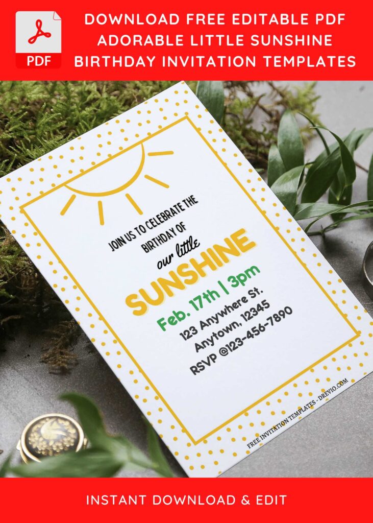 (Free Editable PDF) Little Sunshine Birthday Invitation Templates F
