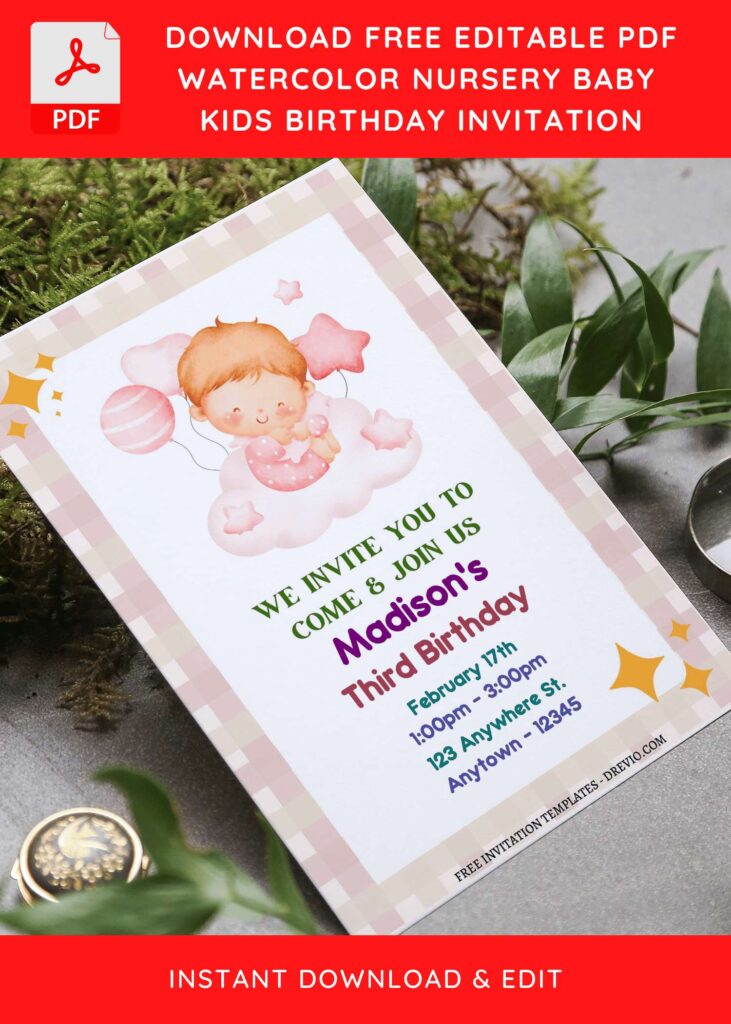 (Free Editable PDF) Cartoon Nursery Birthday Invitation Templates F