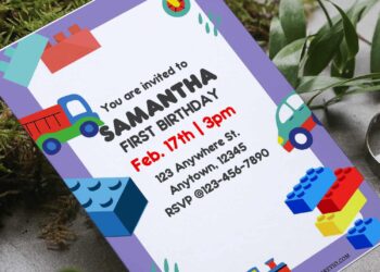 (Free Editable PDF) Building Block Toys Birthday Invitation Templates
