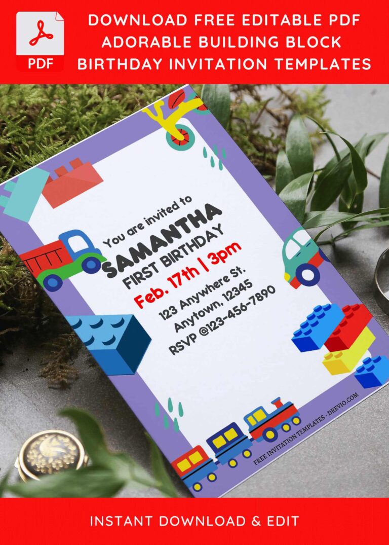 (Free Editable PDF) Building Block Toys Birthday Invitation Templates
