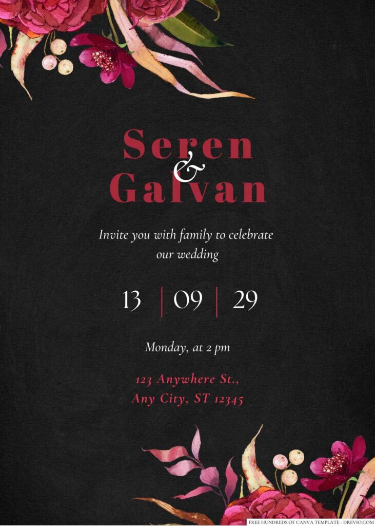 Free Editable Chalkboard Watercolor Burgundy Floral Wedding Invitation
