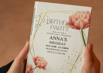 (Free Editable PDF) Vintage Gold Geometric Floral Birthday Invitation Templates