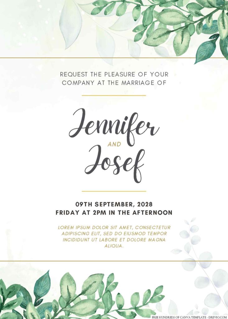 Free Editable Minimalist Greenery Floral Watercolor Wedding Invitation
