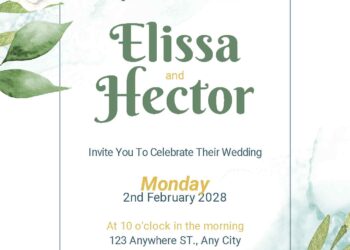 Free Editable Minimalist Greenery Leaves White Floral Wedding Invitation