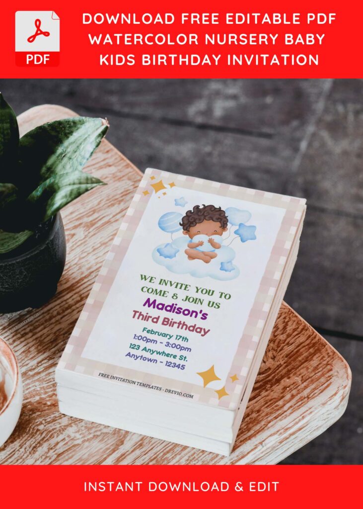 (Free Editable PDF) Cartoon Nursery Birthday Invitation Templates D