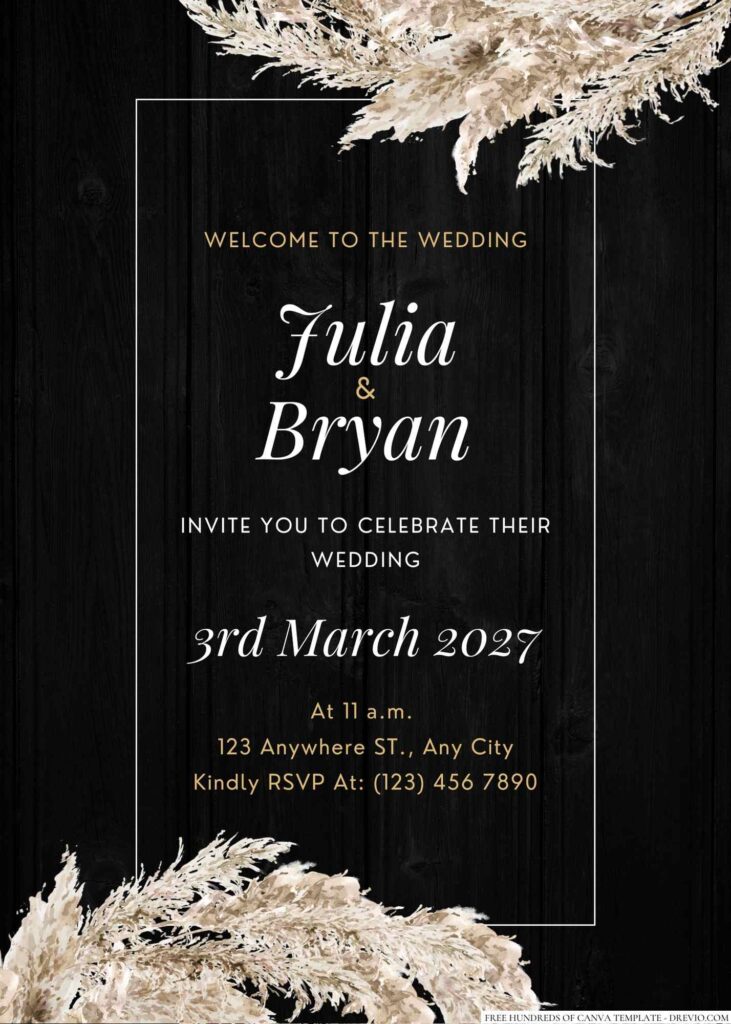 Free Editable Wood Watercolor Pampass Grass Floral Wedding Invitation
