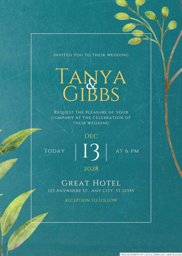 Free Editable Chalkboard Eucalyptus Watercolor Wedding Invitation