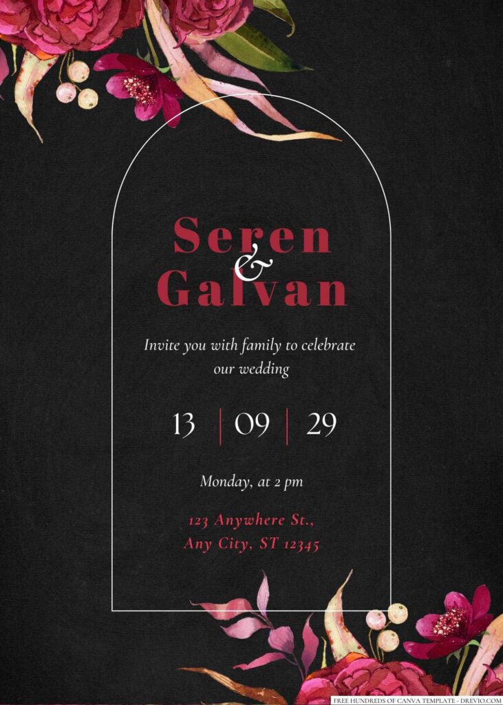 Free Editable Chalkboard Watercolor Burgundy Floral Wedding Invitation